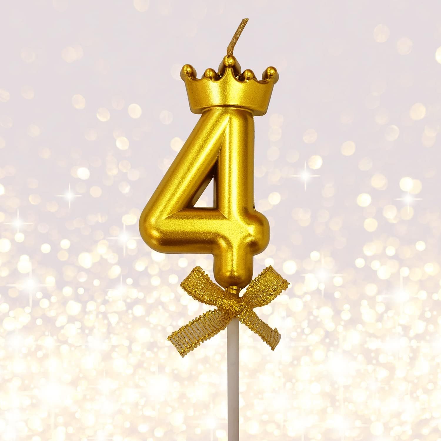 FI - FLICK IN 1 Pc 4 Number Candle for Birthday Cake Metallic Gold Number Four Candle with Crown on Top for Anniversary Cake Topper 4th Birthday Cake Decoration 0-9 Number Candles (Pack of 1, Gold) - Image 2 thumbnail