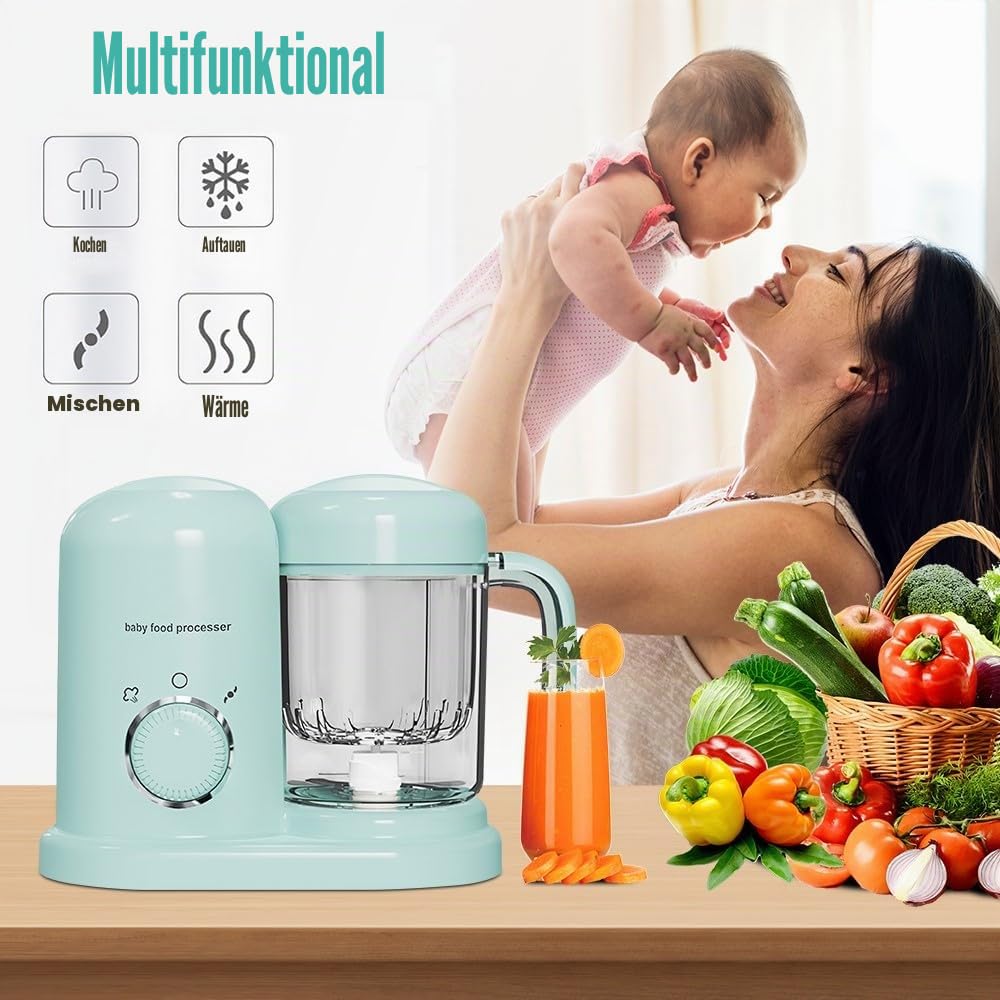 Multifunktions-Kochmaschine für Babys, Dampfgaren und automatisches Mixen, leicht zu reinigen, Mixer mit LED-Anzeige für Kinder ab 4 Monaten, All-in-One-Design und kompakt (grün)