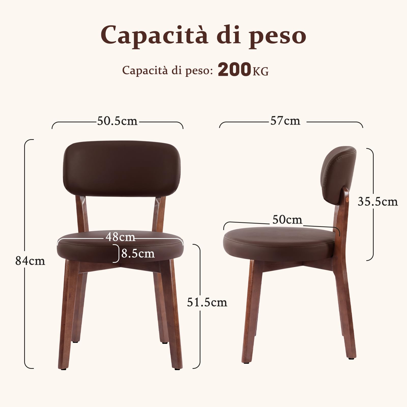 Set di 6 Sedie da Pranzo, Sedie da Cucina in PU, Poltrone da Salotto con Gambe in Legno, Sedia Imbottita Sala da Pranzo per Sala da Pranzo Cucina Soggiorno Camera da Letto, Marrone