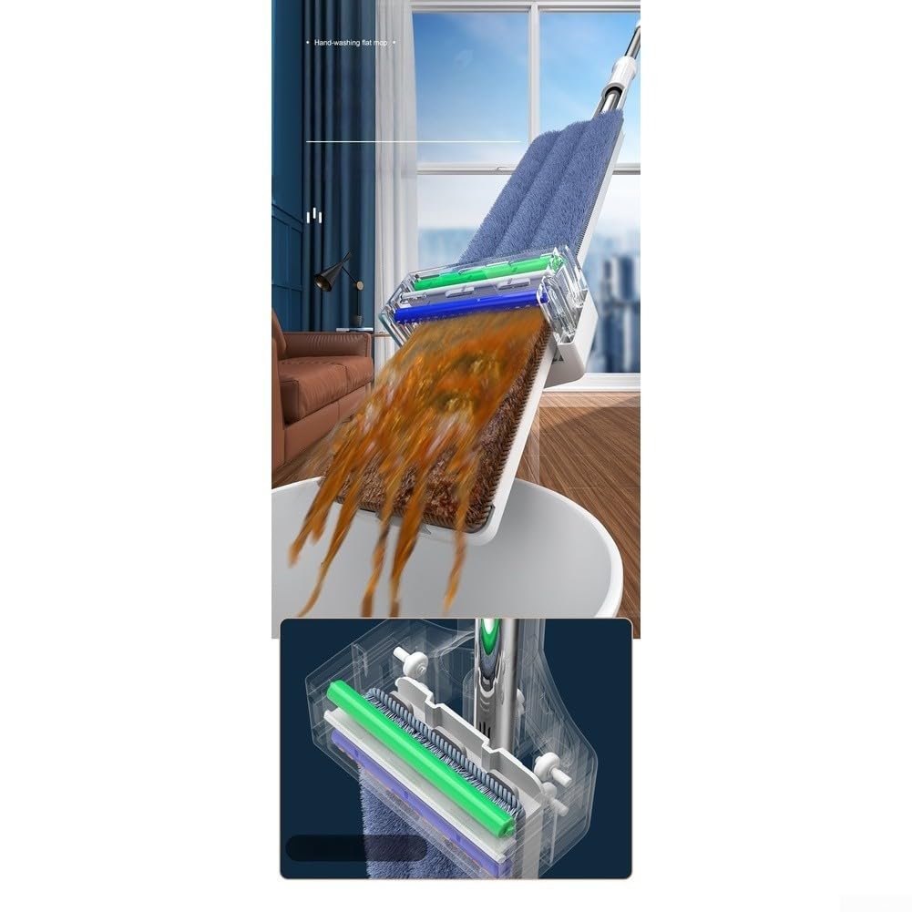 Mopa plana giratoria de 360 grados con mecanismo de autoescurrido y almohadilla de microfibra extragrande de 45 cm para una limpieza eficiente del suelo debajo de los muebles, mango