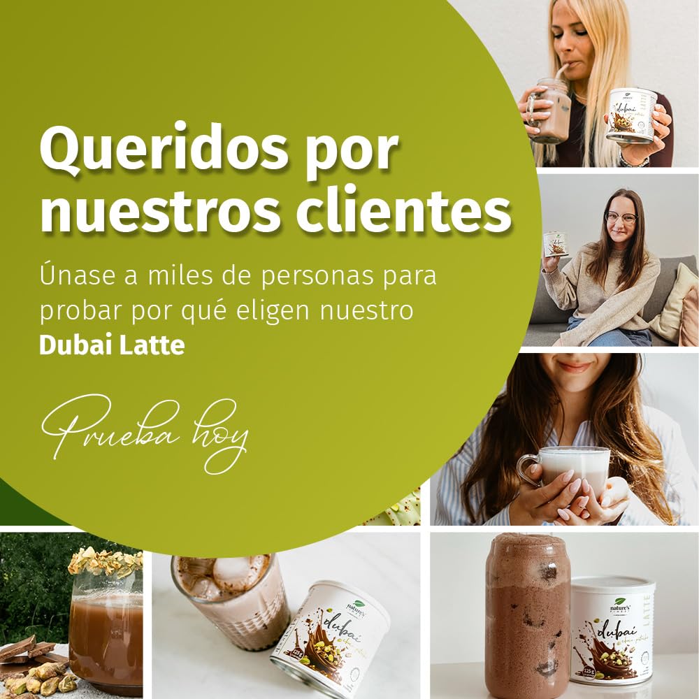 Nature's Finest Dubai Latte Mix con Pistacho, Cacao, Inulina y Clorella, 125 g - Bebida Vegana sin Azúcar Añadido - Apoyo Digestivo y Detox Natural - Bajo en Calorías, Apto para Dietas Keto y Low Carb