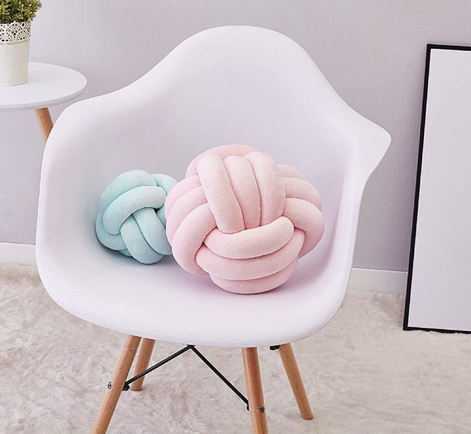 Cyprinus Carpio 3 Strands Handmade Wrinkle Free Knot Ball Pillows, Home Decoration Plush Soft Pillow,Throw Knotted Firmed Lumbar Pillow/Light Pink13.8x13.8Inch (Pack of 1)