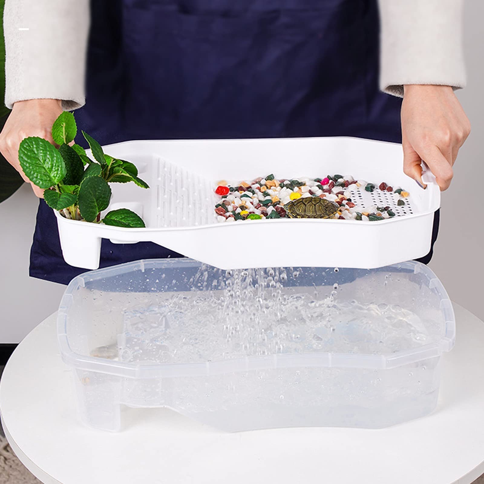 Tanque de tortugas Tanque de tortugas con tapa, Tanque de peces con mesa de secado, Tanque anfibio grande, Caja de cría de mascotas doméstica grande, Terrario de reptiles con lavabo de tortugas (S)