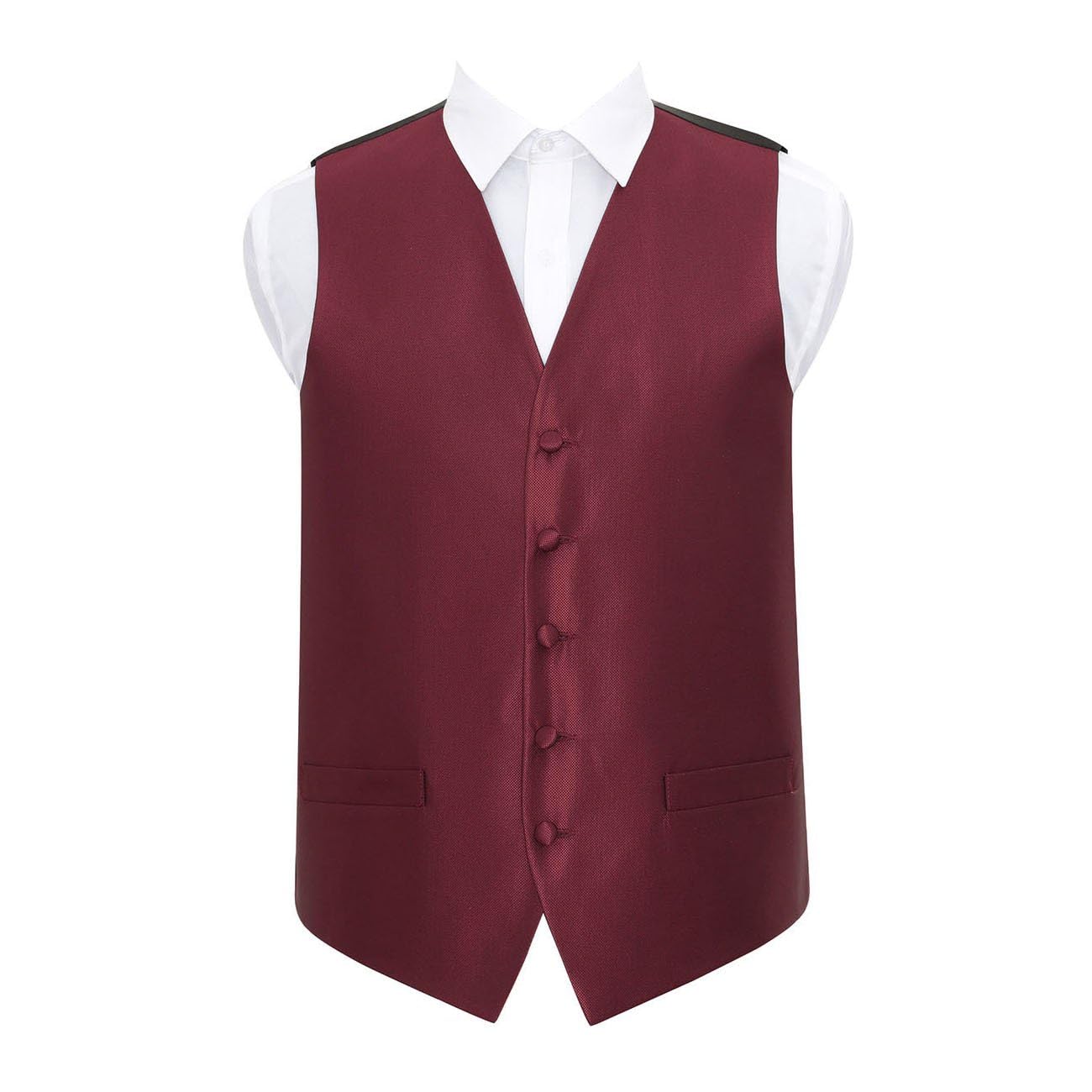 Dqt Men's Burgundy ’S Solid Check Wedding Waistcoat Vest – Groom Formal Suit – 44" (2Xl)