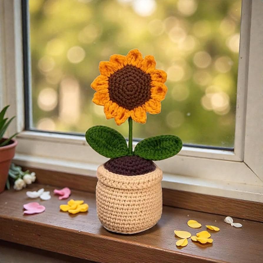 Image of TIED RIBBONS Gift for Mom, Birthday Gift for Mom, Birthday Gift for Mom Gift Combo for Mom - Artificial Crochet Flower with Pot with Printed Mug, Card | Birthday Gifts for Mother