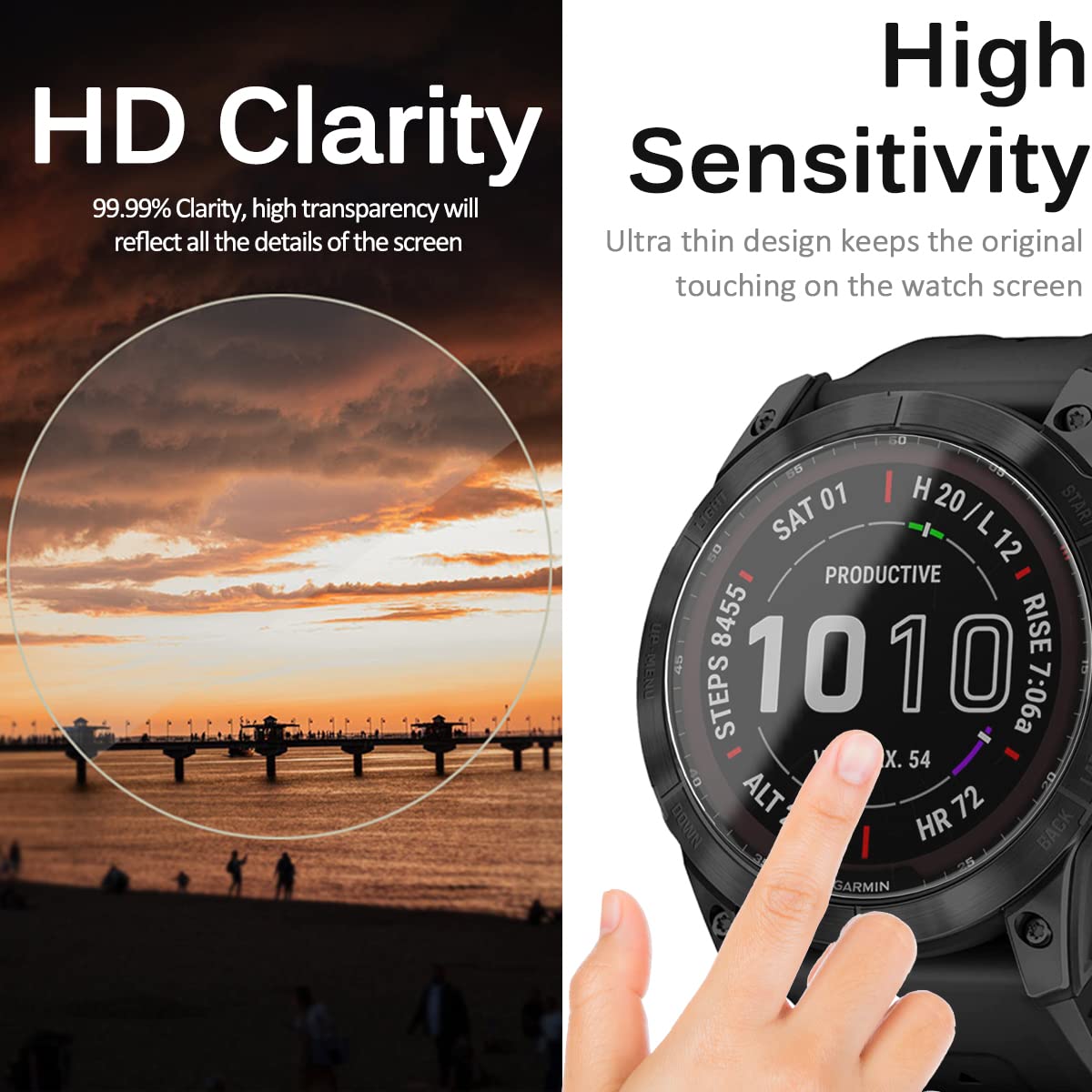 10+2 Pack Screen Protector For Garmin Fenix 7X 51mm - 9H Tempered Glass + Charger Port Dust Plugs