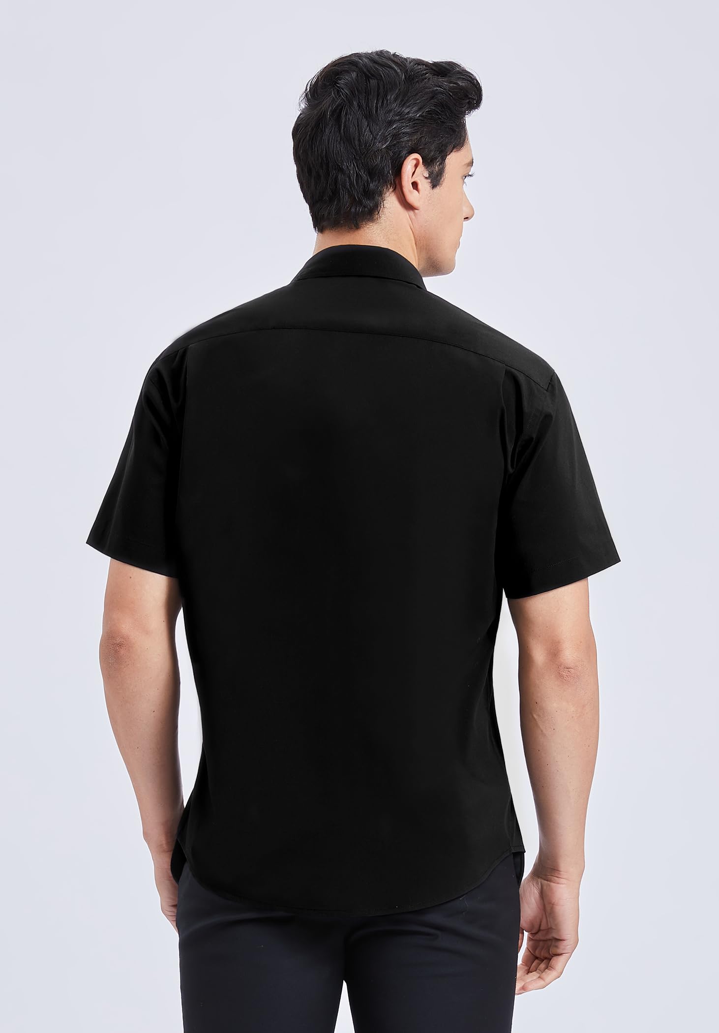 HISDERN Camisa de Vestir Manga Corta Hombre - Sólida con Bolsillo Pecho S-4XL