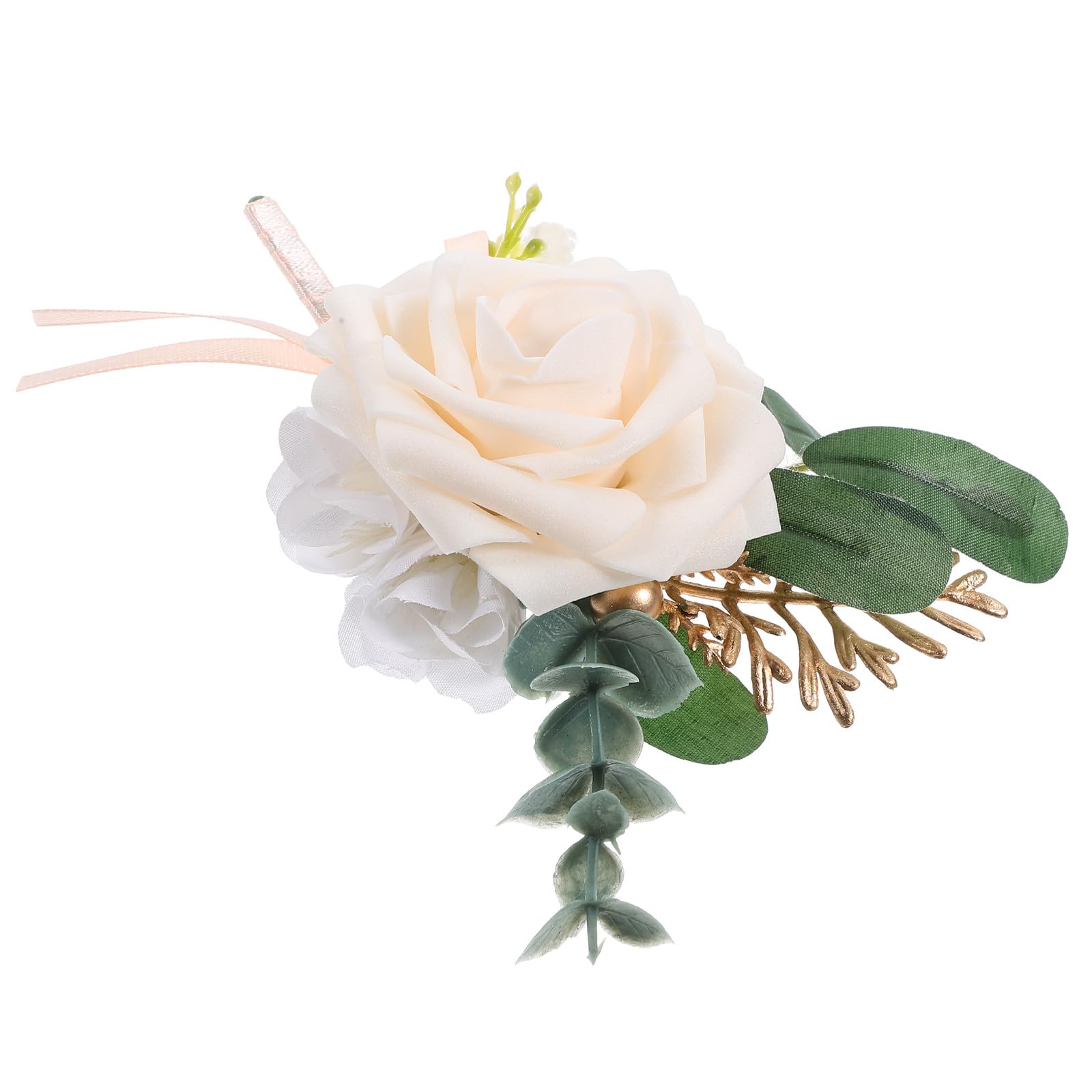 Boutonnière de fleur artificielle beige en tissu et plastique pour mariage