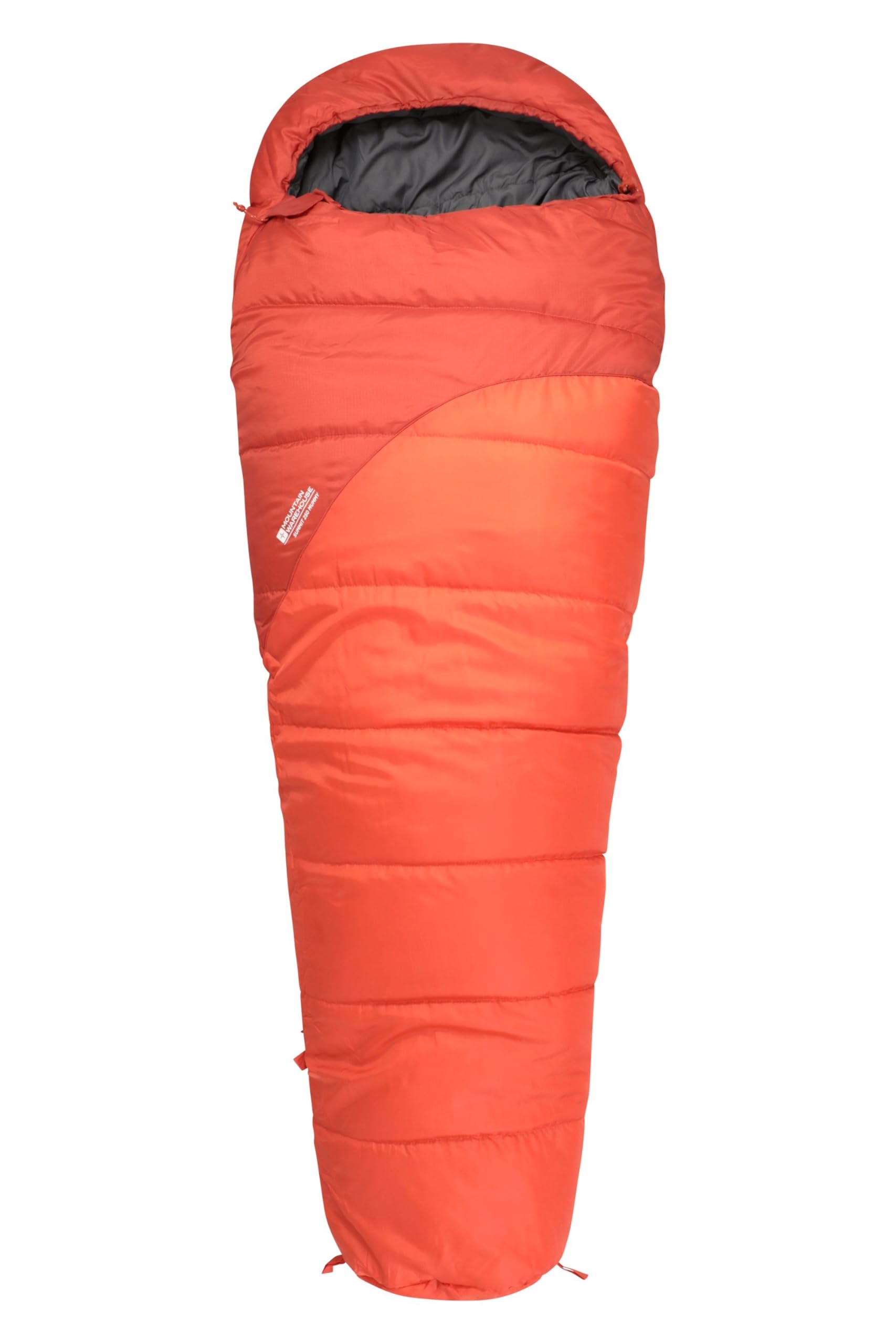 Mountain Warehouse Summit 250 Sleeping Bag - 3/4 Season Insulated & Mummy Shaped Bag - For Spring Summer, Camping & Trekking Burnt Orange Right Handed Zip - Long length (215cm)