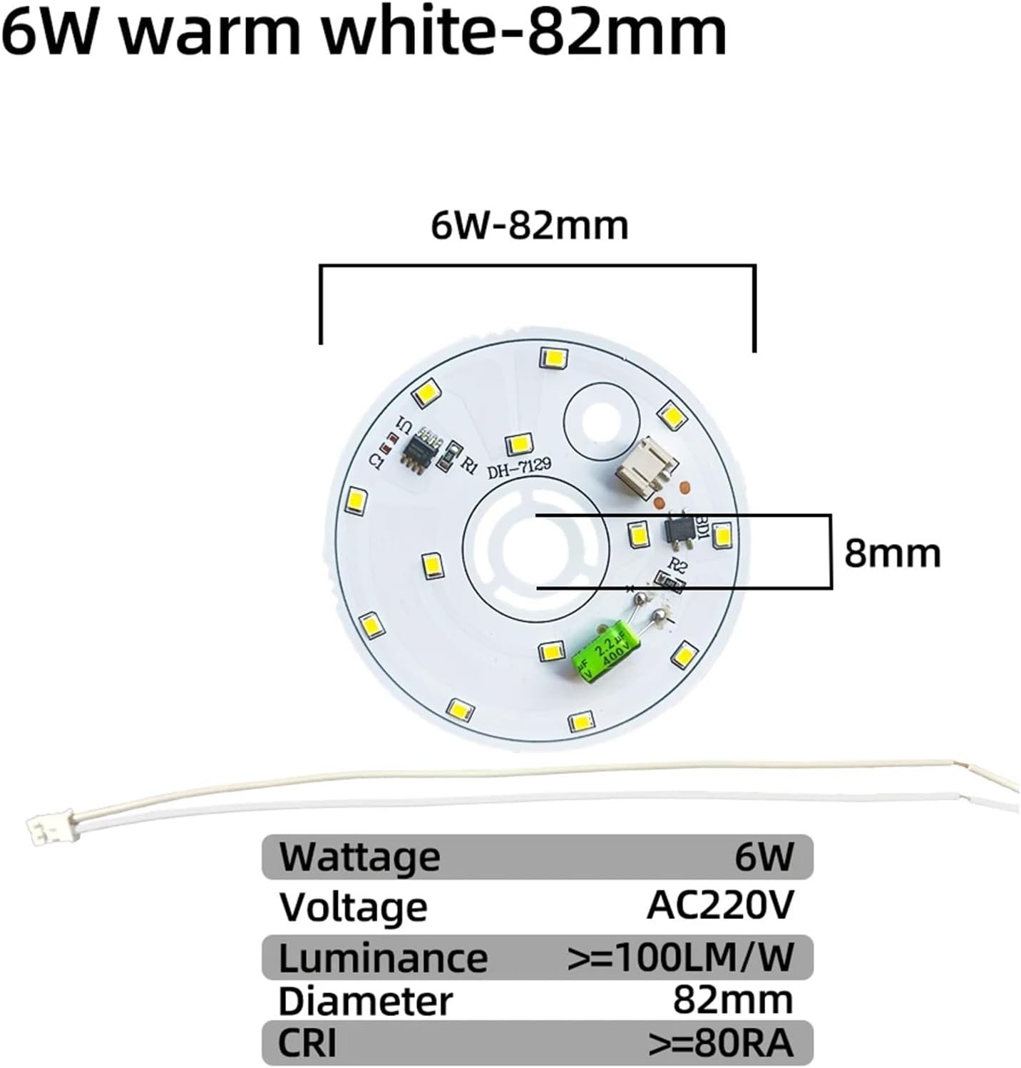 5pcs/lot AC220V Bead-Board LED Chip Free Driver 1.5W 3W 6W 12W 24W 38W 48W SMD2835 Cold/Warm White Lighting Spotlight Lamp Chips (Color : 6W 82mm Warm White)
