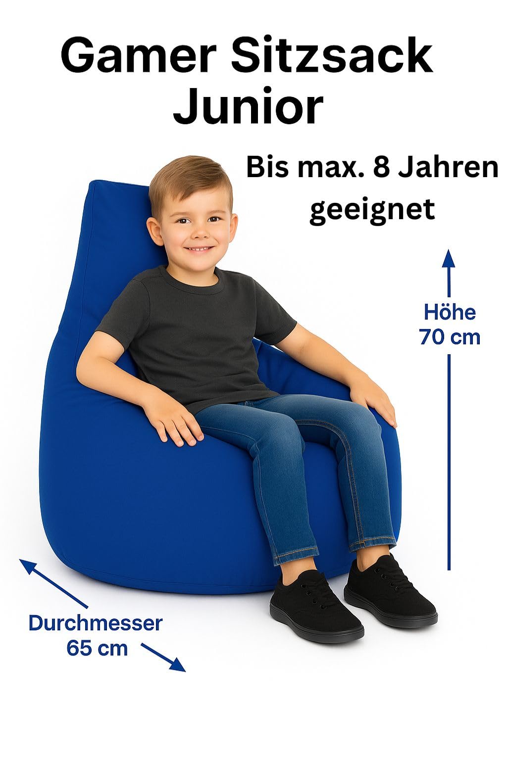 PATCH HOME Gamer Cuscino & Lounge Pouf per poltrona da gaming, pronto con imbottitura in polistirolo, adatto per interni ed esterni (blu, Ø 65 cm x altezza 70 cm)