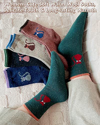 Image of IIG Cute Warm Wool Socks for Women Super Cozy Thick Crew Winter Socks Gifts, 5 Pairs