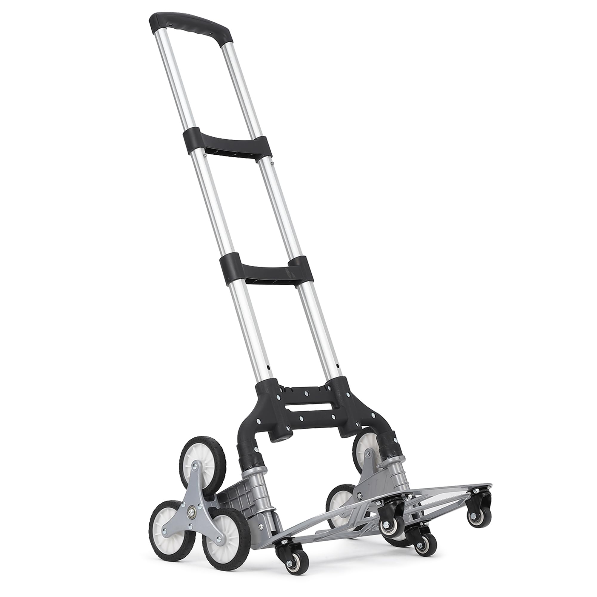 Aluminium Stair Climbing Trolley, Material Transport Trolley with 6 Wheels for Stairs, Load Capacity 82 kg, Folding Hand Trolley for Moving, Warehouse, Delivery and Transport