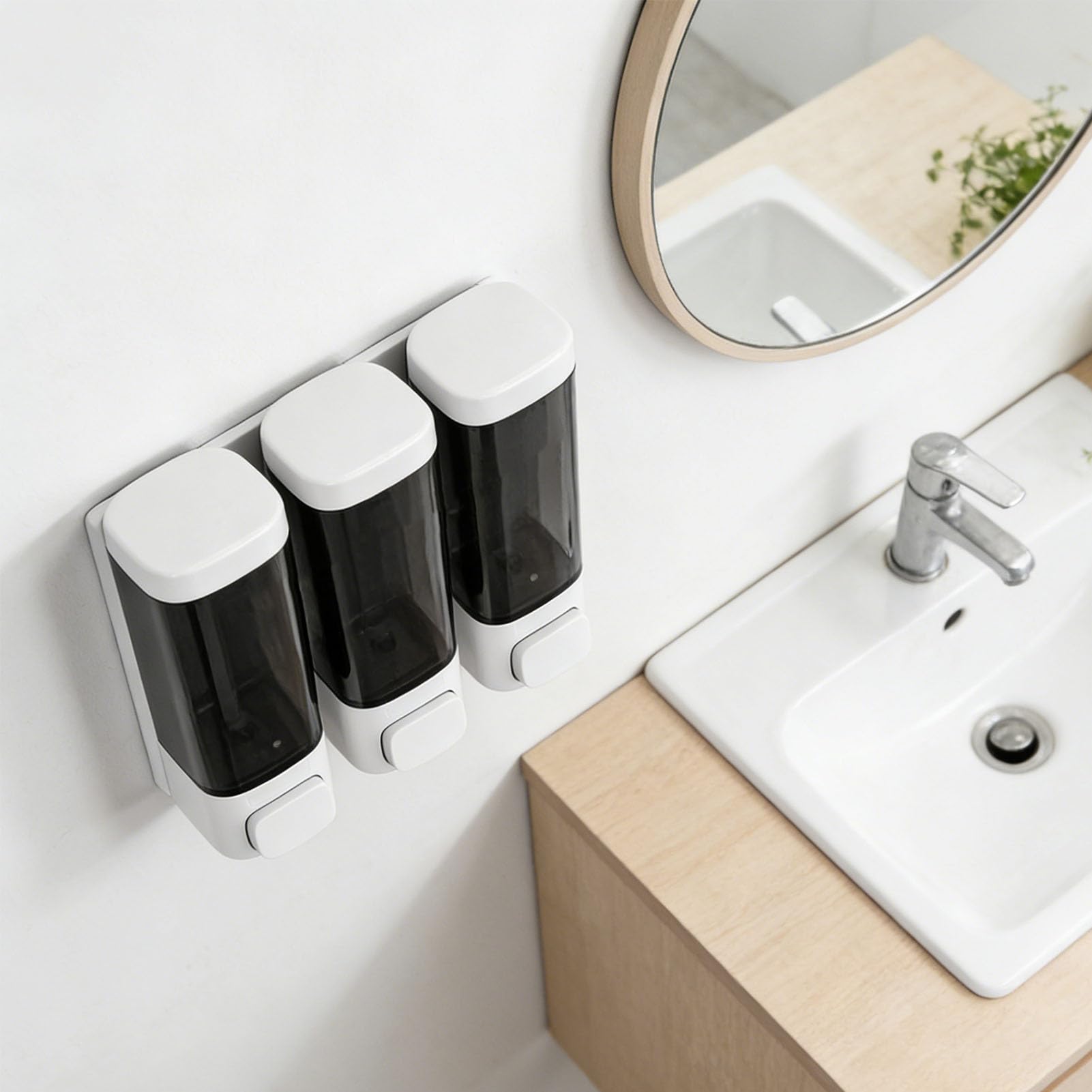 Dispensador de jabón para Ducha, Manual de Montaje en Pared de 3 cámaras a Prueba de Fugas para baño y Cocina