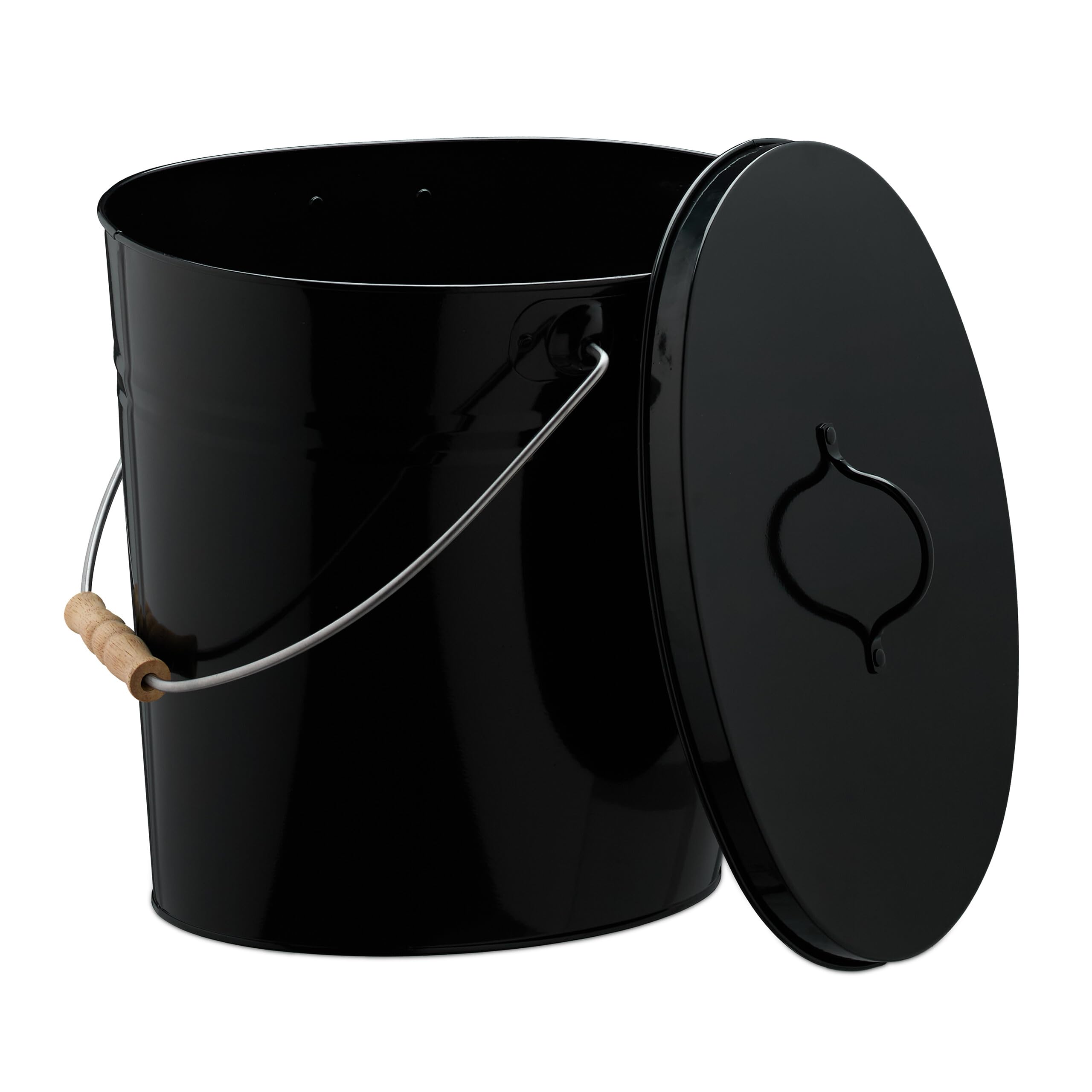 Relaxdays Secchio Raccogli Cenere con Coperchio, Cestello 12 L per Carbone e Bricchetti Camino e Stufa, Acciaio, Nero
