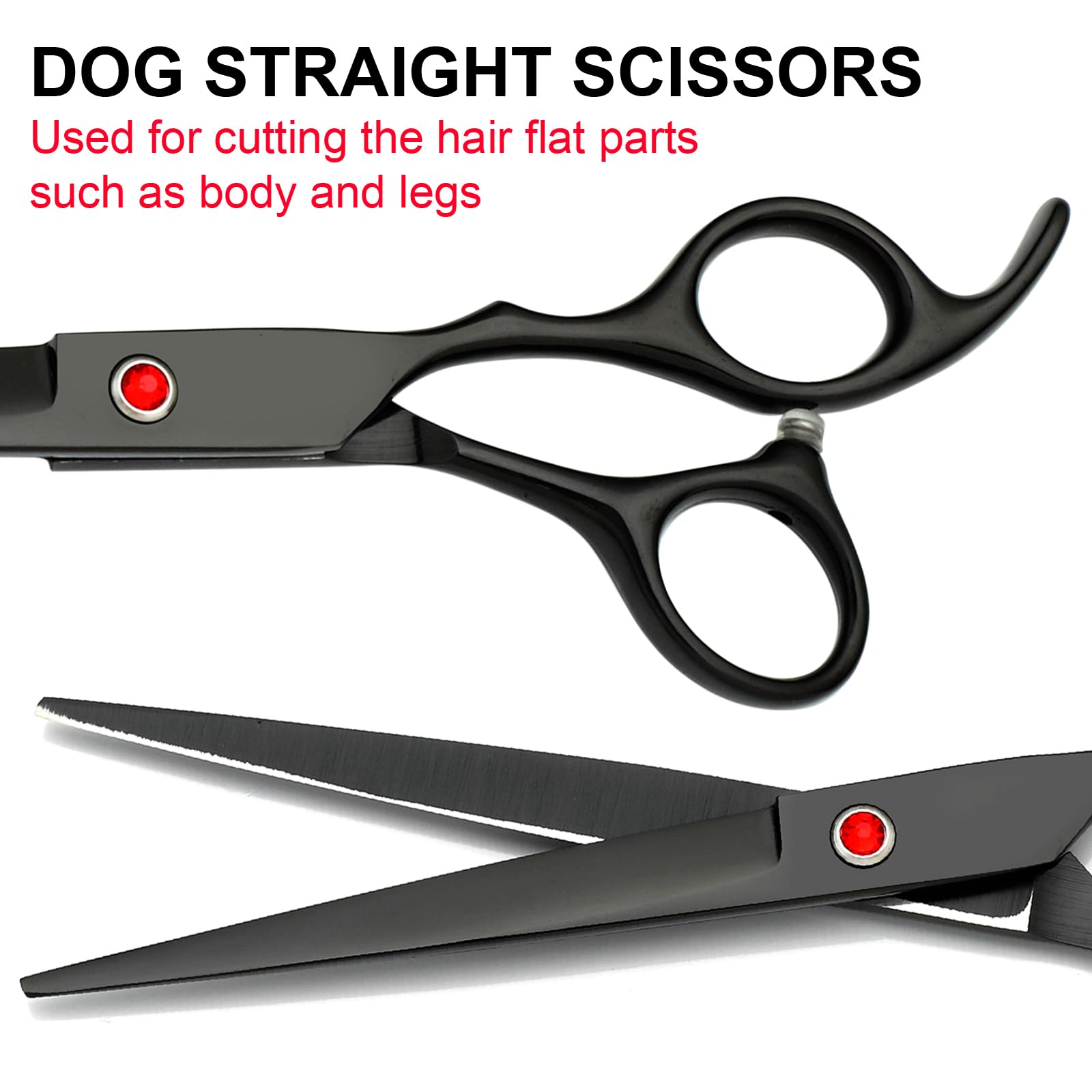 FAIGEO Juego de tijeras profesionales de aseo para perros, kit de aseo de perros de acero inoxidable, tijeras curvadas y peine para perros, gatos y mascotas (negro 5 en 1)