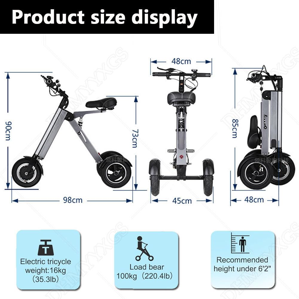 Triciclo eléctrico, scooter de movilidad plegable con asiento, ajuste de 3 velocidades, pantalla LED, neumáticos de 10 pulgadas, batería de 36 V 10 AH, ideal para personas mayores de uso diario