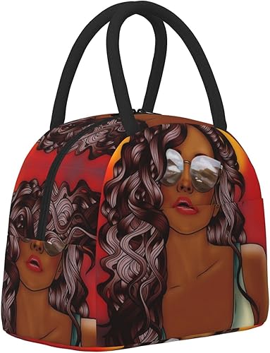 Miniatura 9 de Fiokroo Bolsa de almuerzo aislada con aislamiento para niñas afroamericanas, reutilizable, impermeable, bolsa de almuerzo para escuela, trabajo,