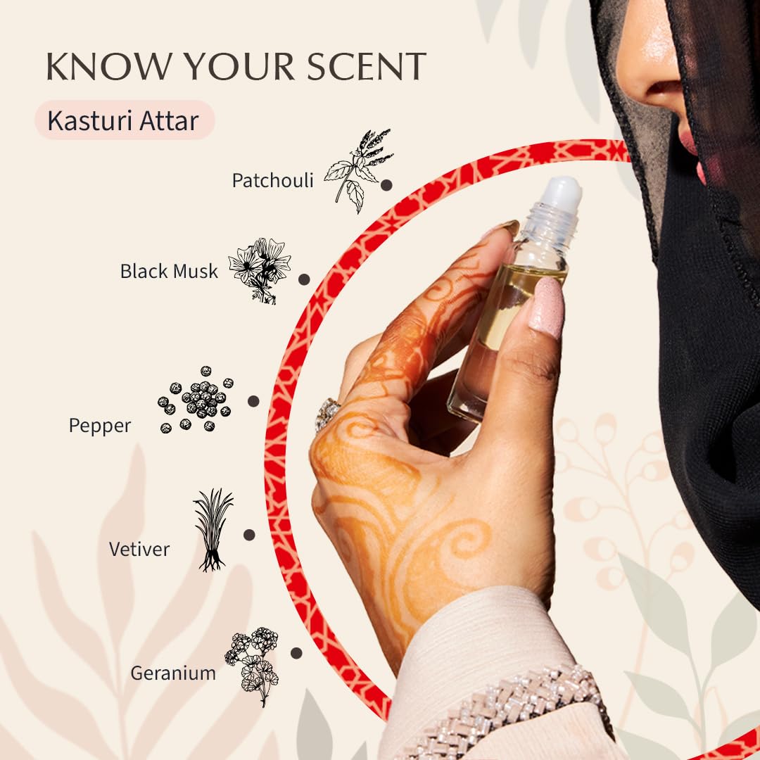 Dukhni Kasturi Attar Oil | Black Musk Perfume Oils For Men And Women | 100% Pure Ittar Roll On Perfume Scents | Eid, Ramadan, Umrah Gift Set Non Alcoholic & Vegan Islamic Fragrances 2