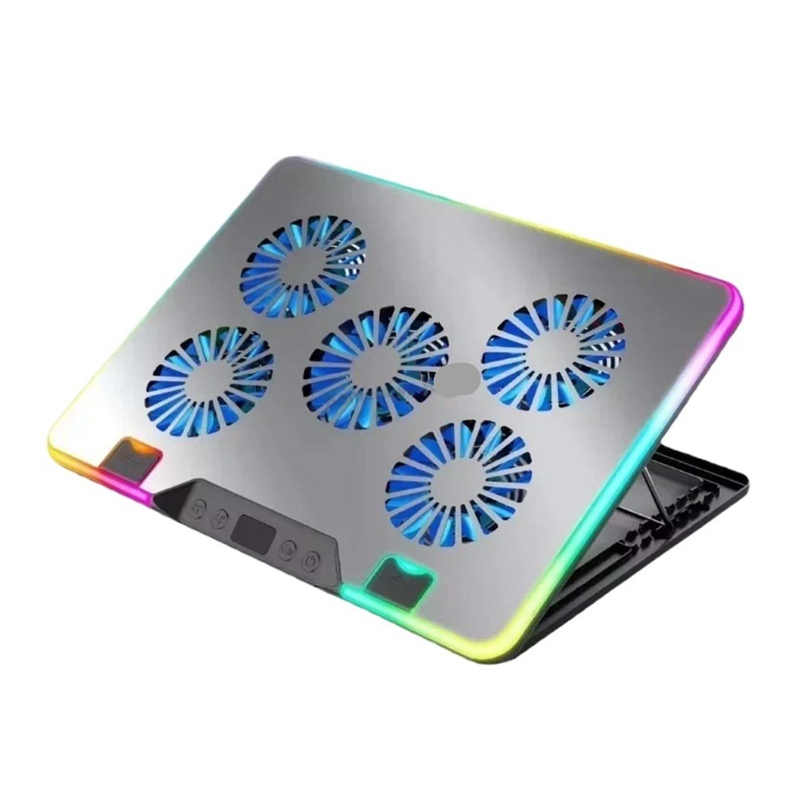 F36 Gaming Laptop Cooling Pad con 5 Ventole Dual USB LED Screen Laptop Notebook Cooler Stand for 11-17.3 '' Staffa Regolabile A 7 Angoli(F36-5 Fans-Silver)