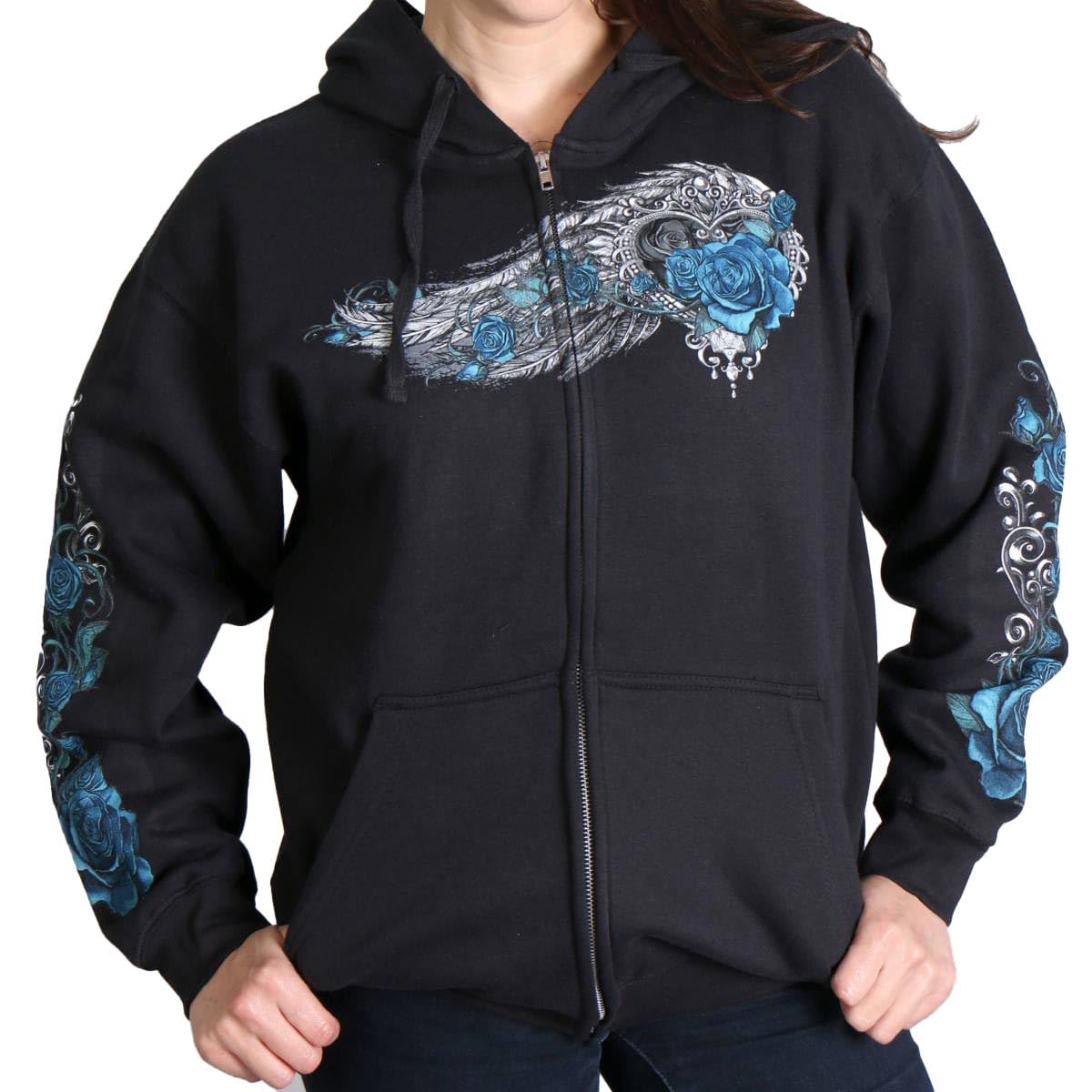 Hot Leathers Women's Angel Roses Zip-Up Hooded Sweatshirt