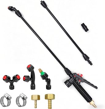 40 Acid Resistant Sprayer Wand with 4 Types of Nozzles, Pump Replacement Sprayer Wand with 1/4" & 3/8" Brass Barbs and 2 Hose Clamps