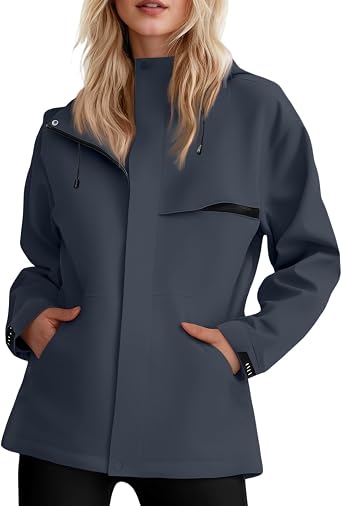 Waterproof Jackets for Women Casual Trench Coats with Hood Lined Lightweight Windbreaker Travel Raincoat