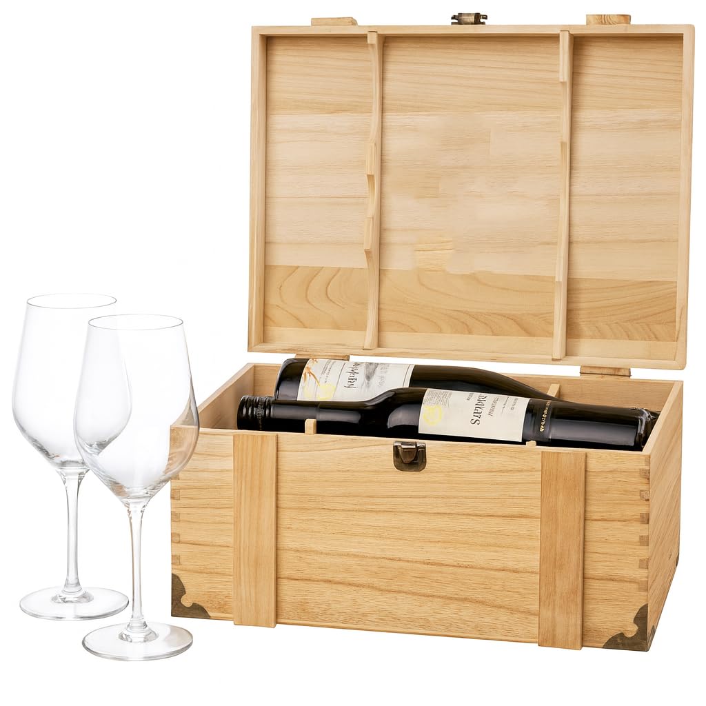 NOT JUST A PRINT Personalised 6 Bottle Wooden Wine Gift Box with Engraved Message | Custom Keepsake Crate with Optional Brass Plaque | Wine Lover, Wedding, Birthday, Anniversary or Corporate Gift