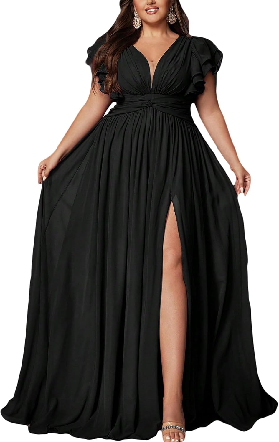 Women's Plus Size Bridesmaid Dresses Chiffon Wedding Guest Summer Maxi Dress Elegant Prom Evening Party Cocktail Gown