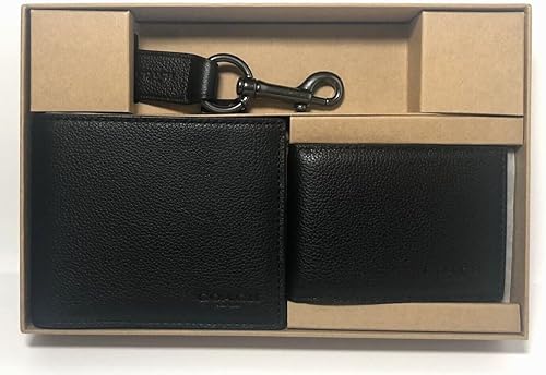 Miniatura 2 de Coach Juego de billetera de identificación compacta y llavero para hombre Negro
