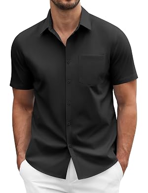 COOFANDY Mens Short Sleeve Casual Button Down Shirt Business Untucked Dress Shirts with Pocket