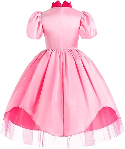 Miniatura 3 de AmzMach - Disfraz de princesa melocotón para niñas, vestido rosa clásico, cosplay, fiesta de Halloween, disfraz de cumpleaños para niños, de 3 a 12