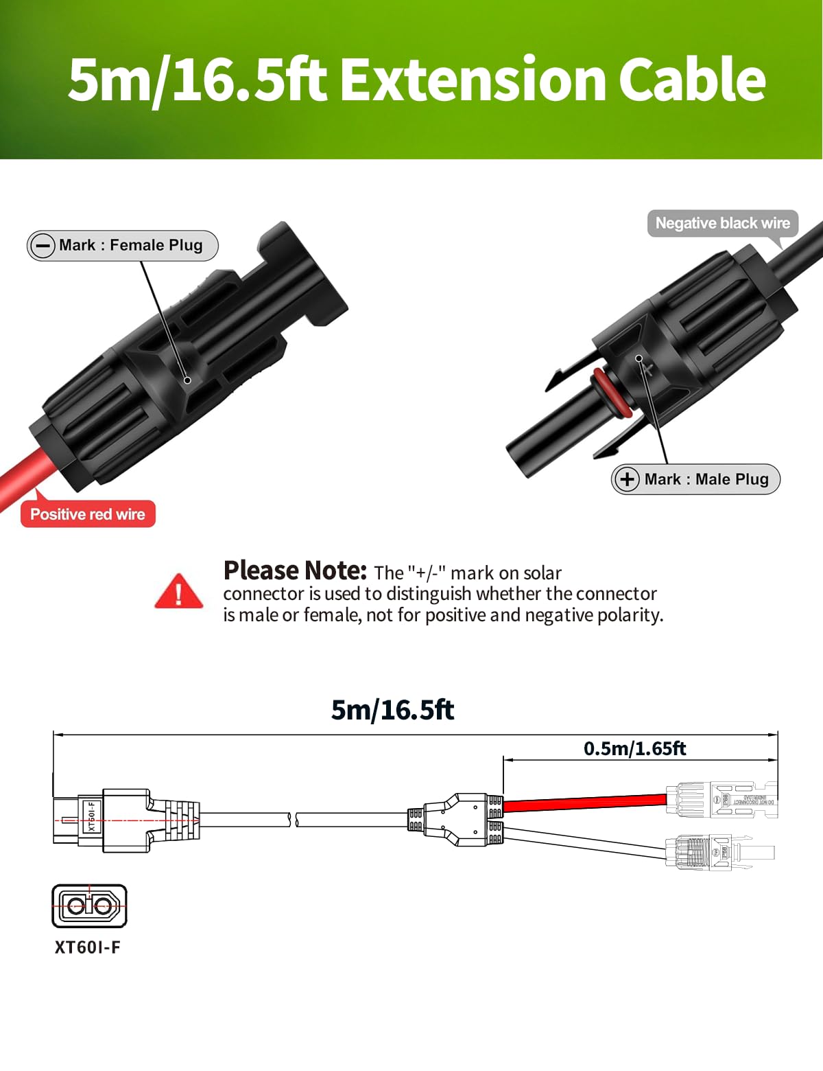 Lonnky Cavo di ricarica solare MC4 a XT60i, 12 AWG, 5 m, connettore del pannello solare a XT60i, cavo adattatore femmina per centrali elettriche portatili RV generatore solare batteria Lipo