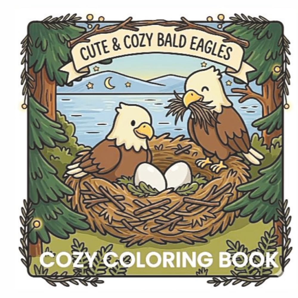 Cute & Cozy Bald Eagles Cozy Coloring Book: Coloring Book For Adults and Kids Featuring Super Cute Bald Eagles Cozy Hygge Designs (Cozy Critters Adventures)