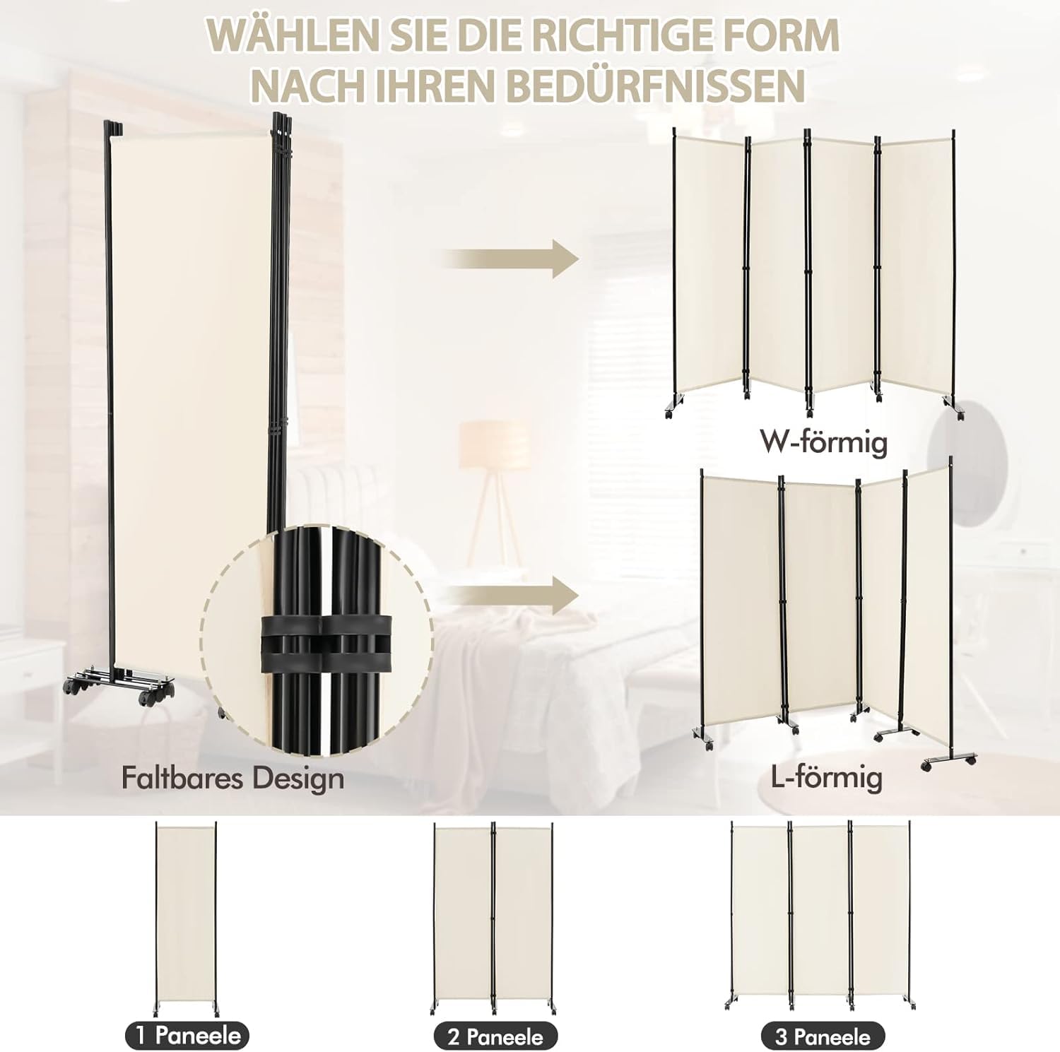 FANTASK 225 x 173 cm Paravent 4 Panneaux de séparation Pliable