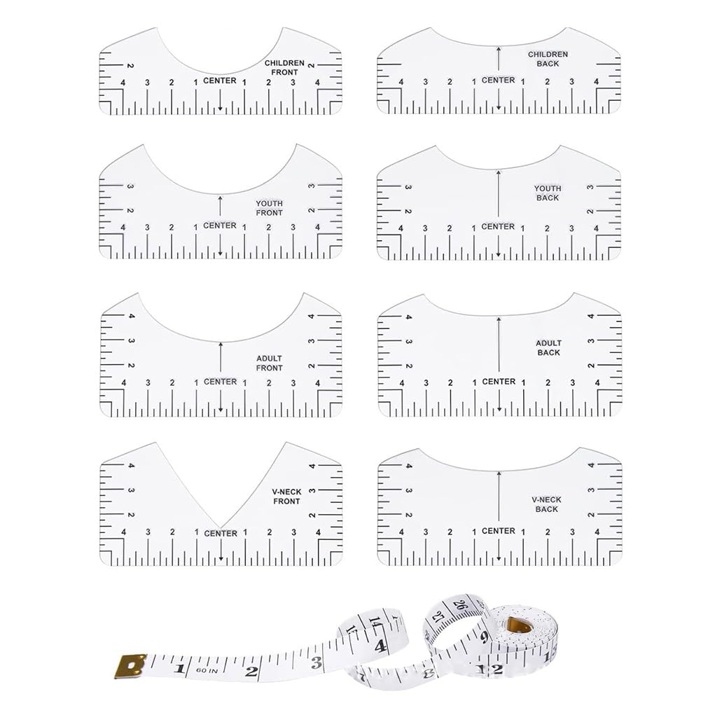 Udsknv[Ksl As Shown Tshirt-Ruler Guide For Centering, V-Neck/Round For Alignment, Front And Back Measurement For Adults, Children, Youth