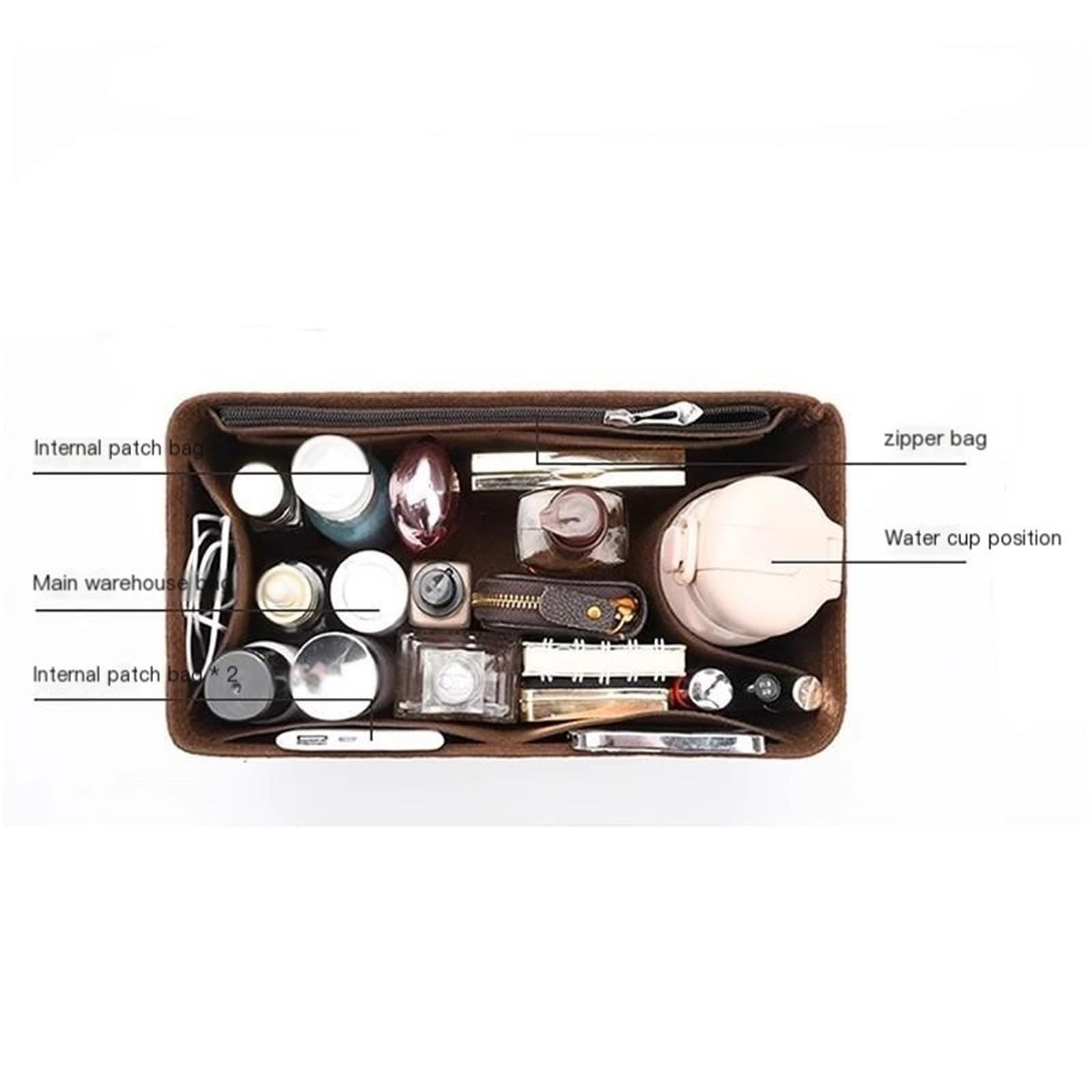 Organizer tascabile in feltro per borsa LV Speedy 25 30 35, tasca interna sagomata, borsa cosmetica portatile da viaggio(Brown a,For speedy30)