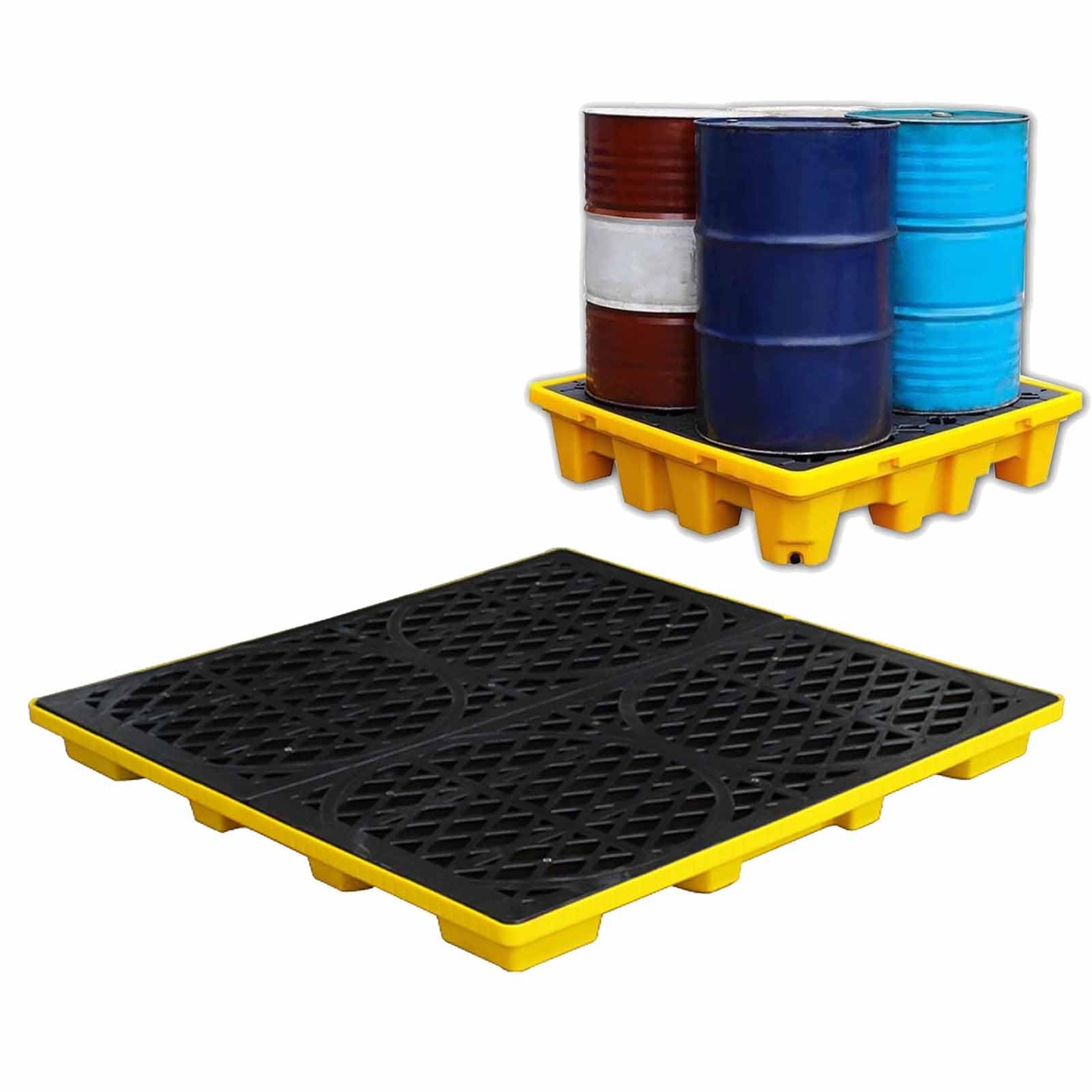 JKJZSALJ Modular Spill Containment Pallet For 1/2/4 Drums - Stackable Leakproof Tray With Drain For Garage, Kitchen, Basement & Industrial Storage,67x67x15cm