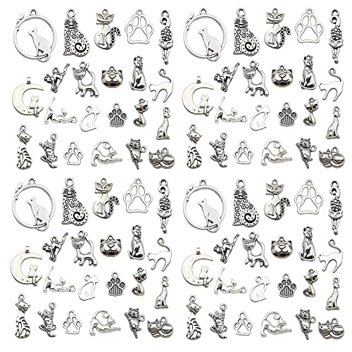 WOCRAFT 120pcs Antique Silver Cat Charm for Jewelry Making Alloy Cat Charms for DIY Crafts (SN015)