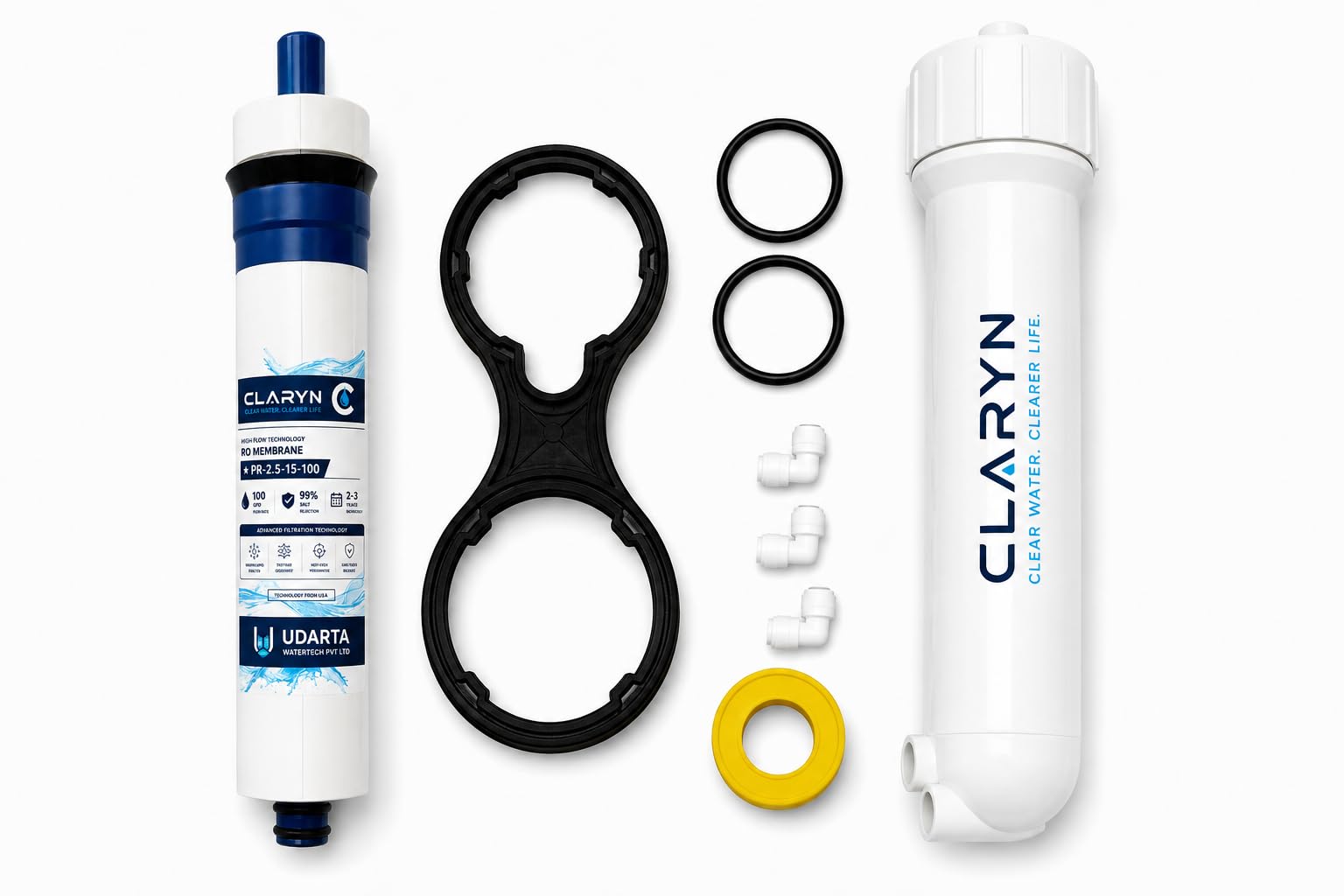 RO Membrane Housing Set with 100 GPD RO Membrane for Domestic Water Purifier | Up to 2500 TDS | 15 Layer | Housing, Spanner, O-Rings, Elbows &Tefloan Tap | Leak Proof-image-26