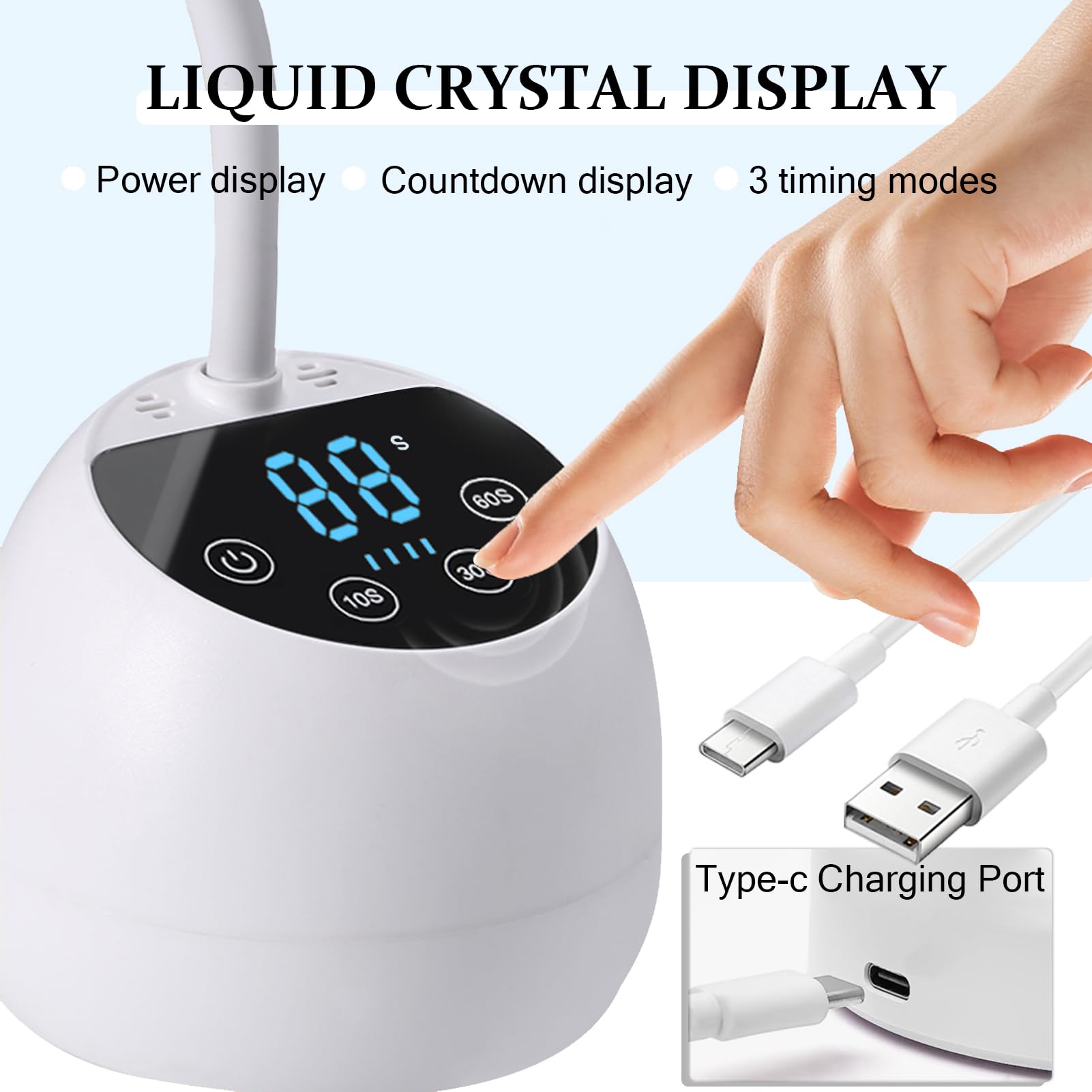 Mini U V LED Nail Lamp with 3 Timers and LCD Display,36W Cordless Flash Cure Gel x Nail Lamp, Auto Sensor Gooseneck Portable USB Gel Nail Dryer U V Light for Home DIY, Pearl White, ML-10003