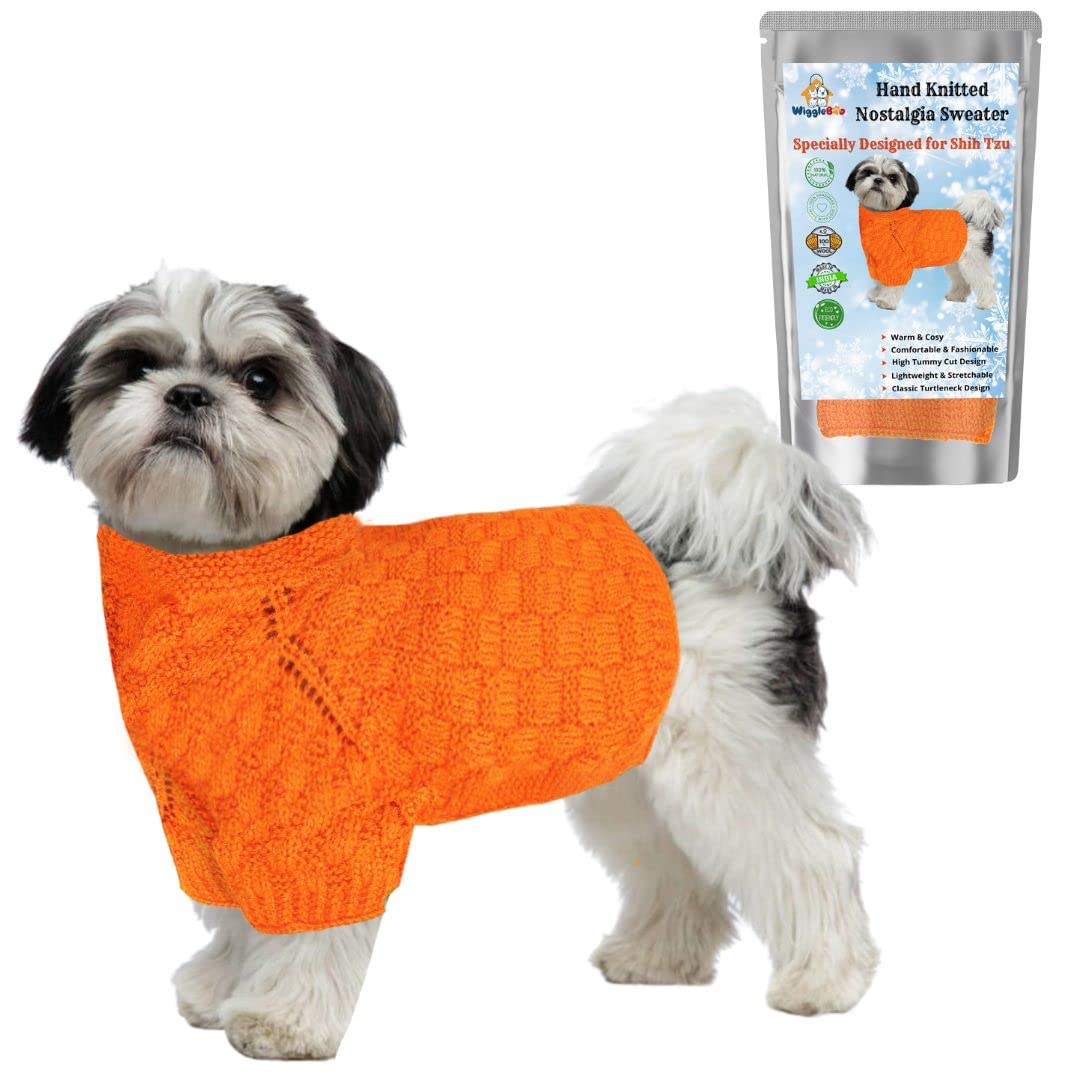 WiggleBoo Limited Edition for Shih Tzu Dog || Classic Hand Knitted Winter Sweater/Jacket || Specially Designed || Ultra Warm || Stylish Design || Comfortable & Soft Fabric (Orange) (B0BFXBQNR4) Amazon Price History, Amazon Price Tracker