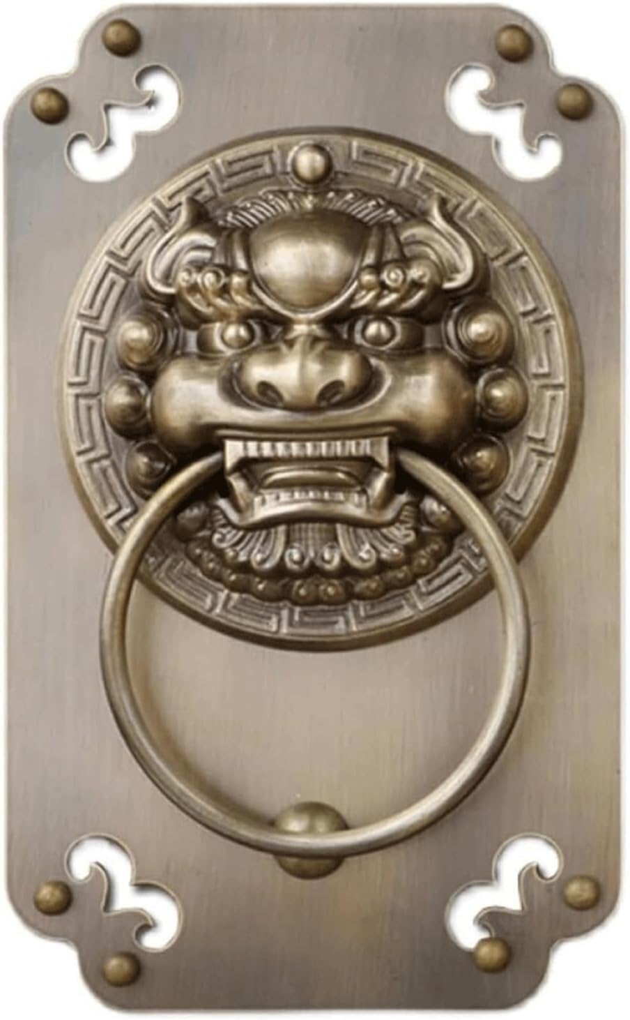 Okucia do drzwi Kwadratowa kołatka do drzwi wejściowych Retro głowa zwierzęcia uchwyt do drzwiczek miedziana klasyczna głowa lwa pukanie do drzwi(16 * 26cm)