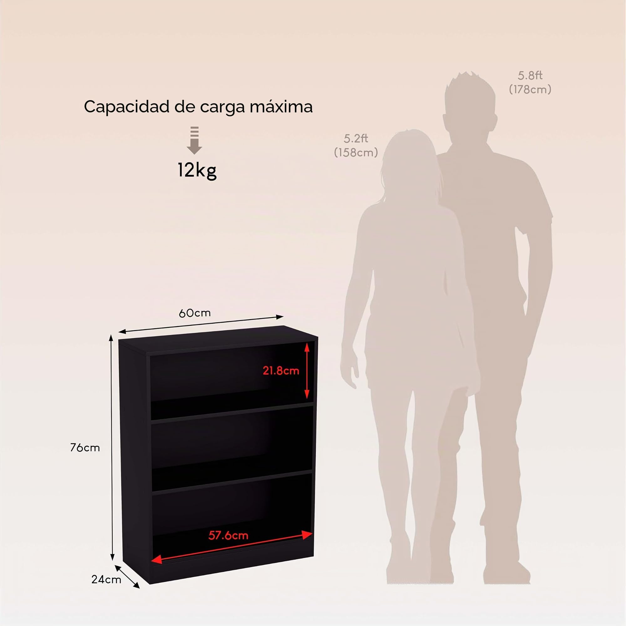 Vida Designs Home Discount Estantería Baja Cambridge de Madera de Roble Negra con 3 estantes, para Oficina o Sala de Estar