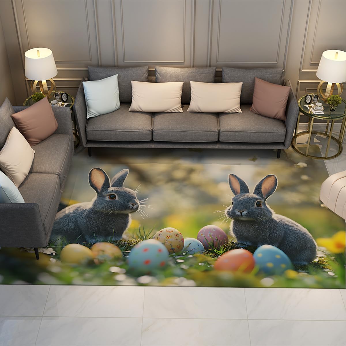Tapis lapin gris doux 60x90cm antidérapant pour sécuriser votre descente de lit