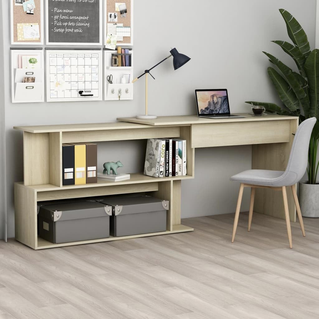 Scrivania angolare in rovere Sonoma, 200 x 50 x 76 cm, girevole, con scomparti aperti, per ufficio, casa, studio, tavolo per computer, salvaspazio