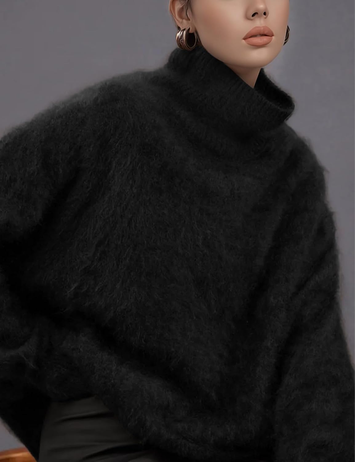 Women's Turtleneck Sweater Oversized Long Sleeve Fuzzy Knit Warm Sweaters 2026 Fall Pullover Tops - Image 2