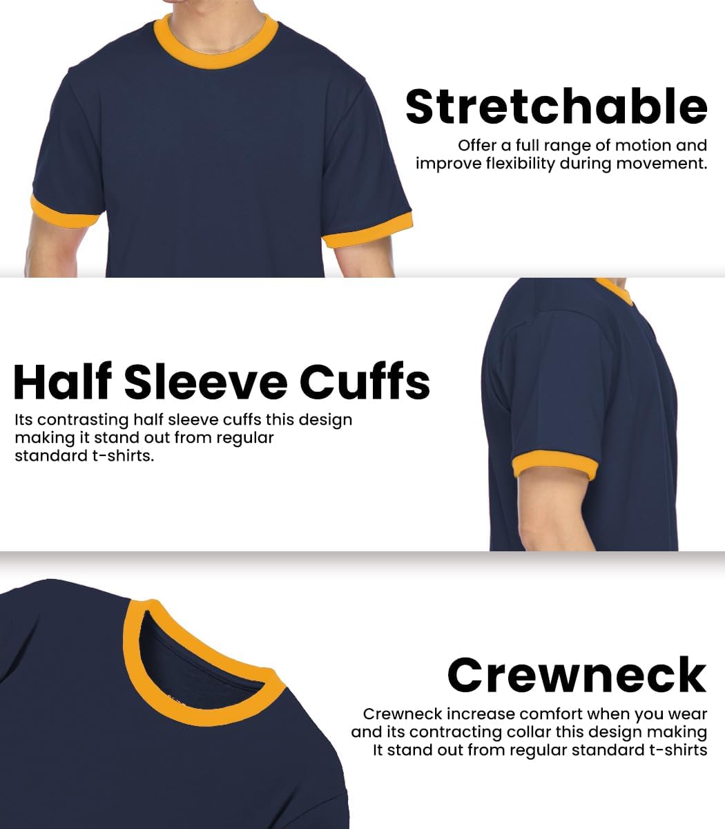 JustBlanks Men's Ringer Tee Shirt - Cotton T-Shirts Short Sleeves Crewneck T-Shirt for Men