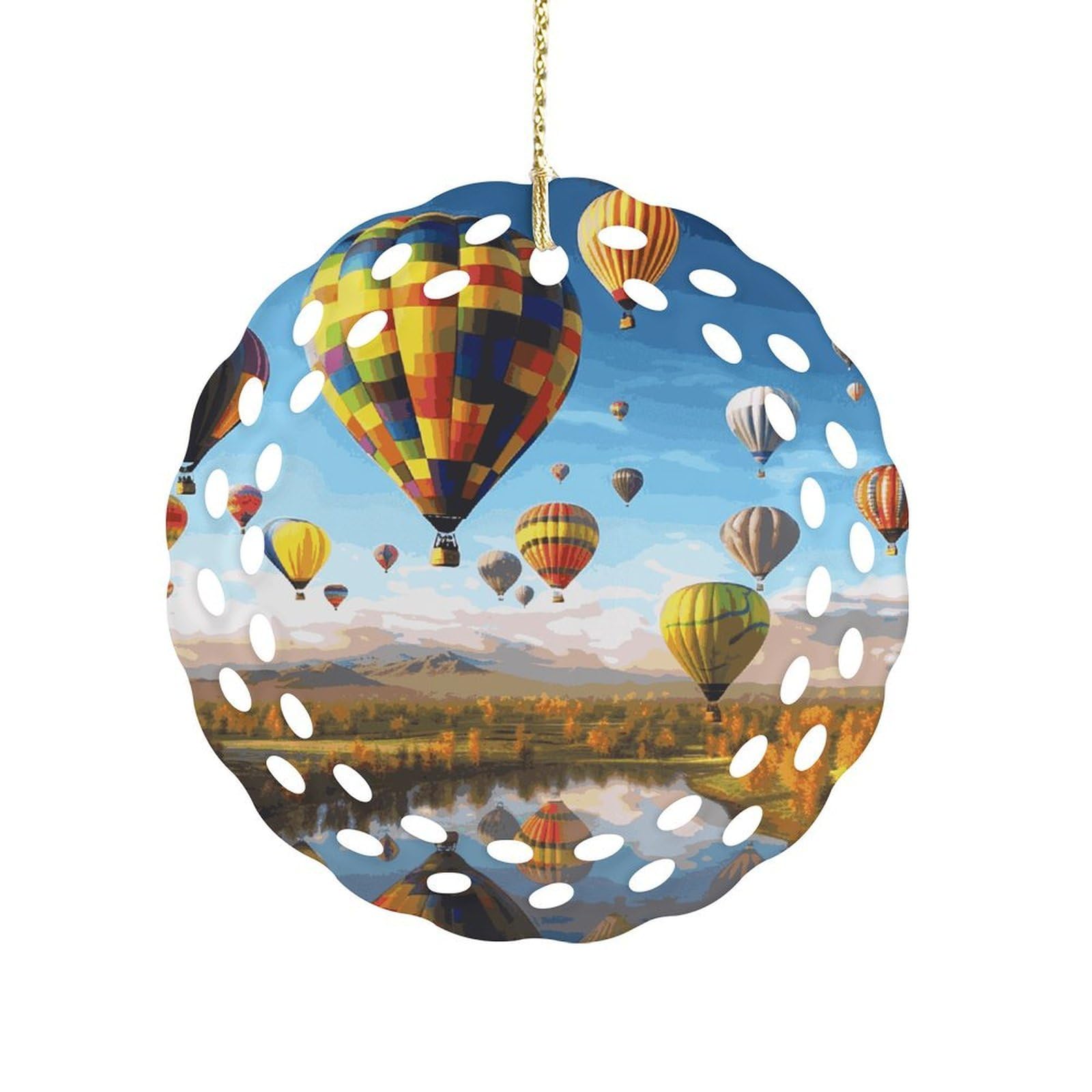 Btcowzrv Style Hot Air Balloons Ceramic Ornament,Round Ornaments With Hole Easy To Hang,Hanging Ornament For Wedding Party Home Window Garden Christmas Day Decor