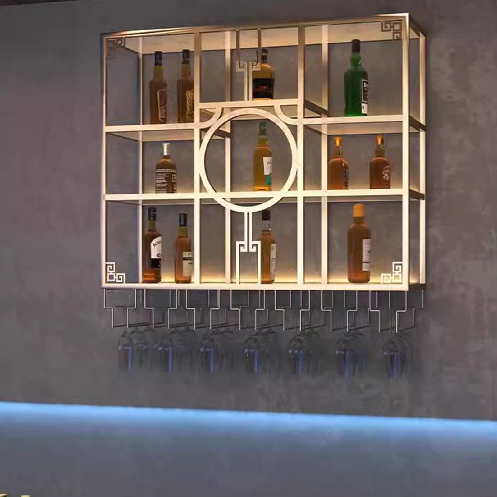 Botellero Vino Pared Botellero de Hierro, Botellero de Pared de Estilo Chino, Multifuncional Wall Mounted Wine Rack Adecuado para el Hogar Bar(Black)